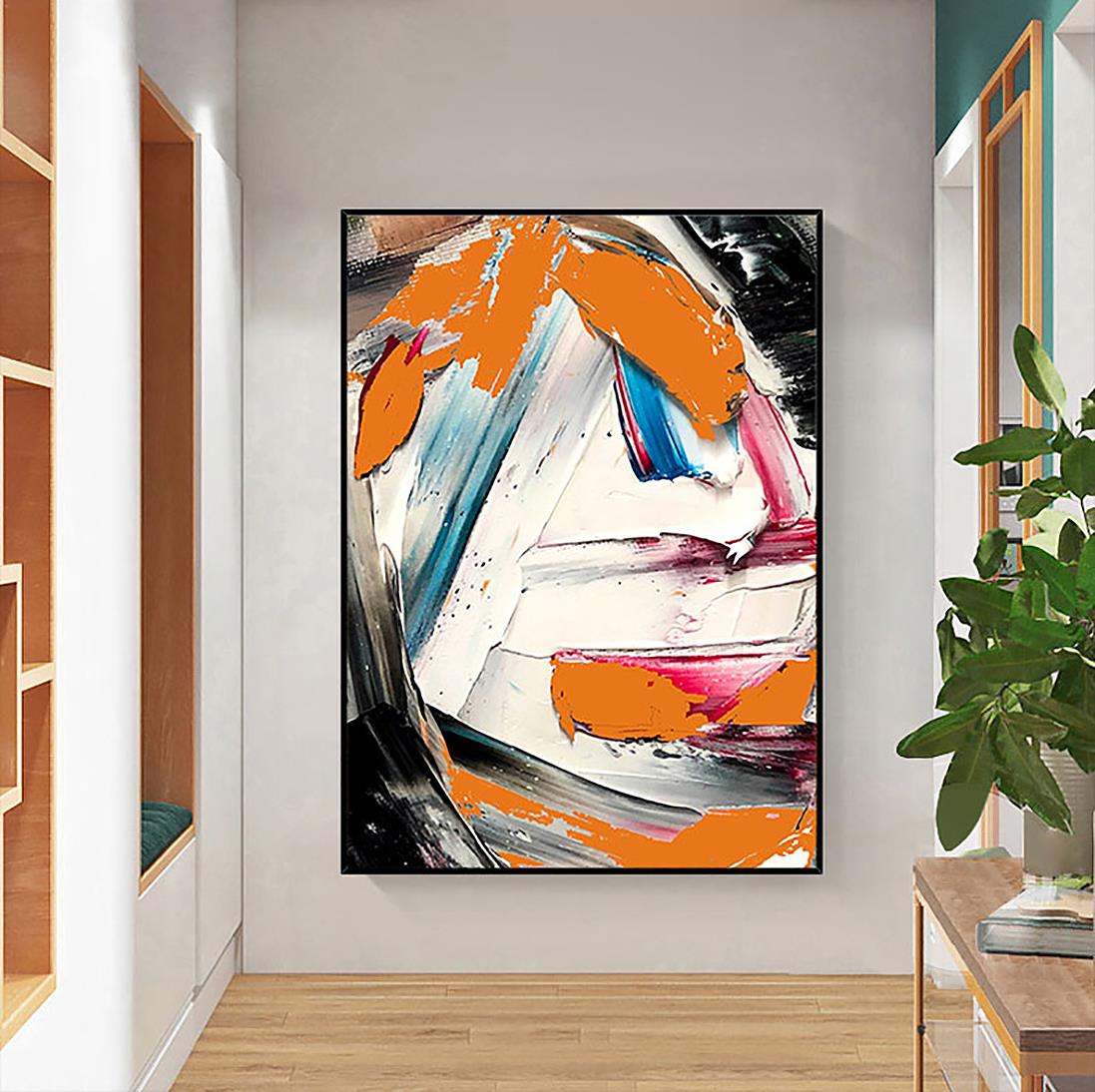 パレット ナイフによるオレンジ色の厚塗り抽象ストローク ウォール アート ミニマリズム テクスチャ油絵